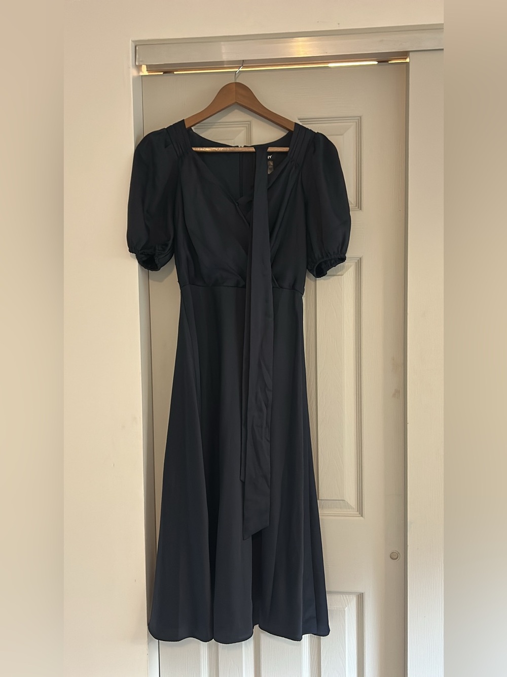 DKNY Navy Puff Sleeve Midi Dress